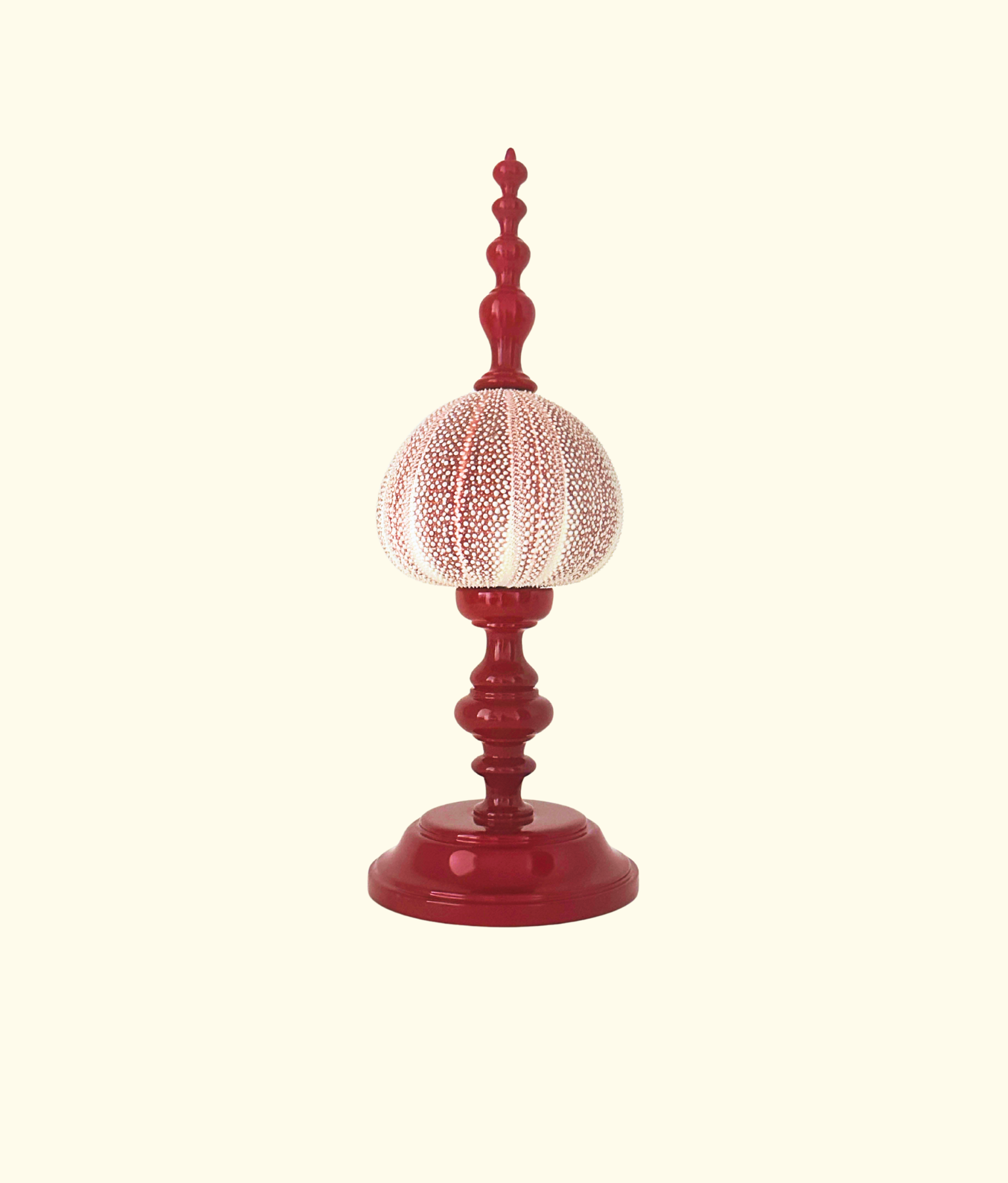 Noto Lacquered Sea Urchin Tall Object, Crimson