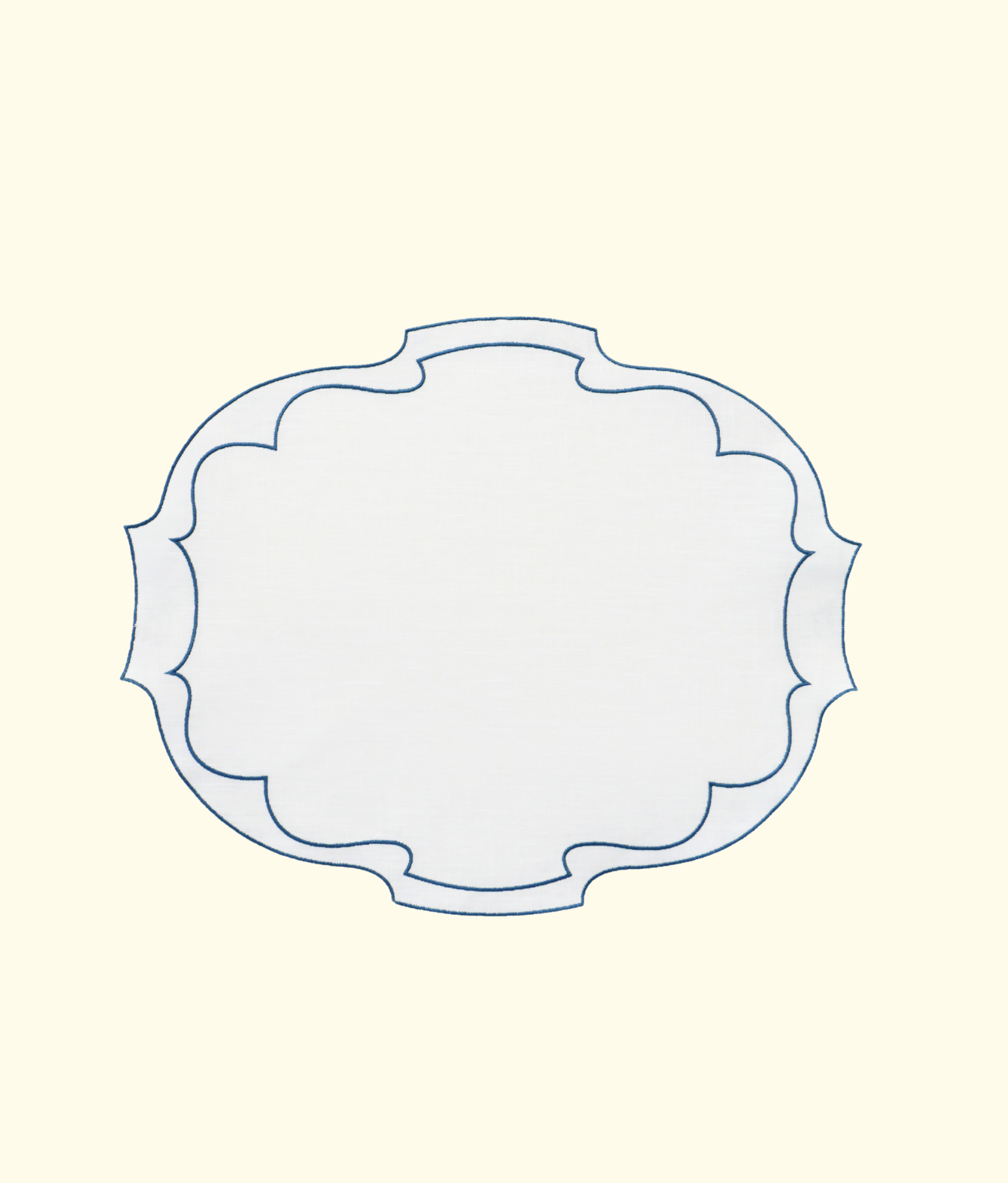 Frame Oval Linen Placemats, White / Blue Mirage