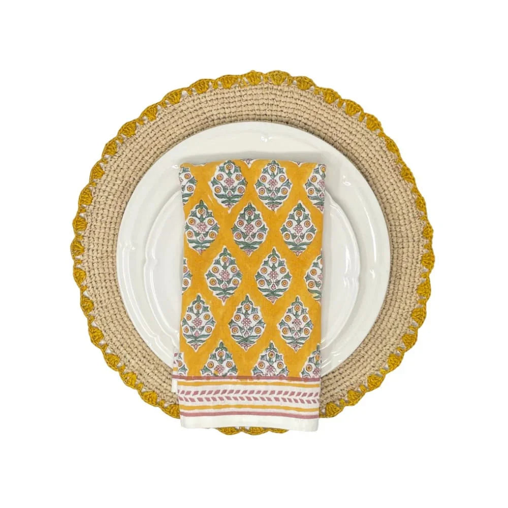 Marigold Raffia Placemats, Boho Round Natural Hand Woven Placemats, Table Mats for Dining Table - The Mayfair Hall