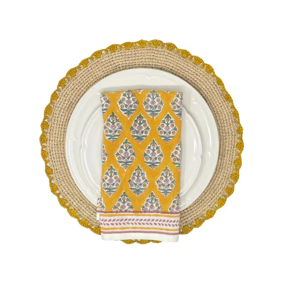 Marigold Raffia Placemats, Boho Round Natural Hand Woven Placemats, Table Mats for Dining Table - The Mayfair Hall