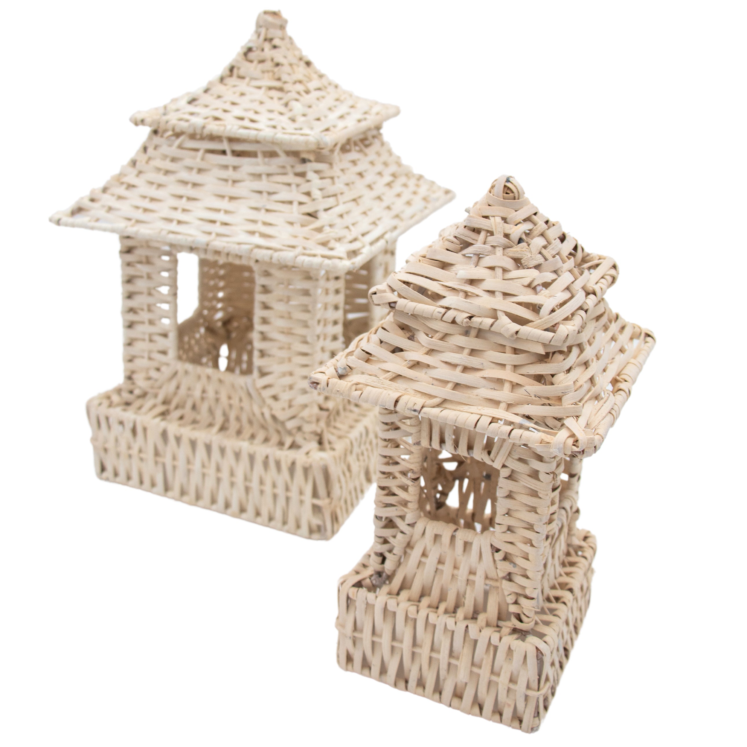 Small Handwoven Rattan Pagoda in White (Set of 2)