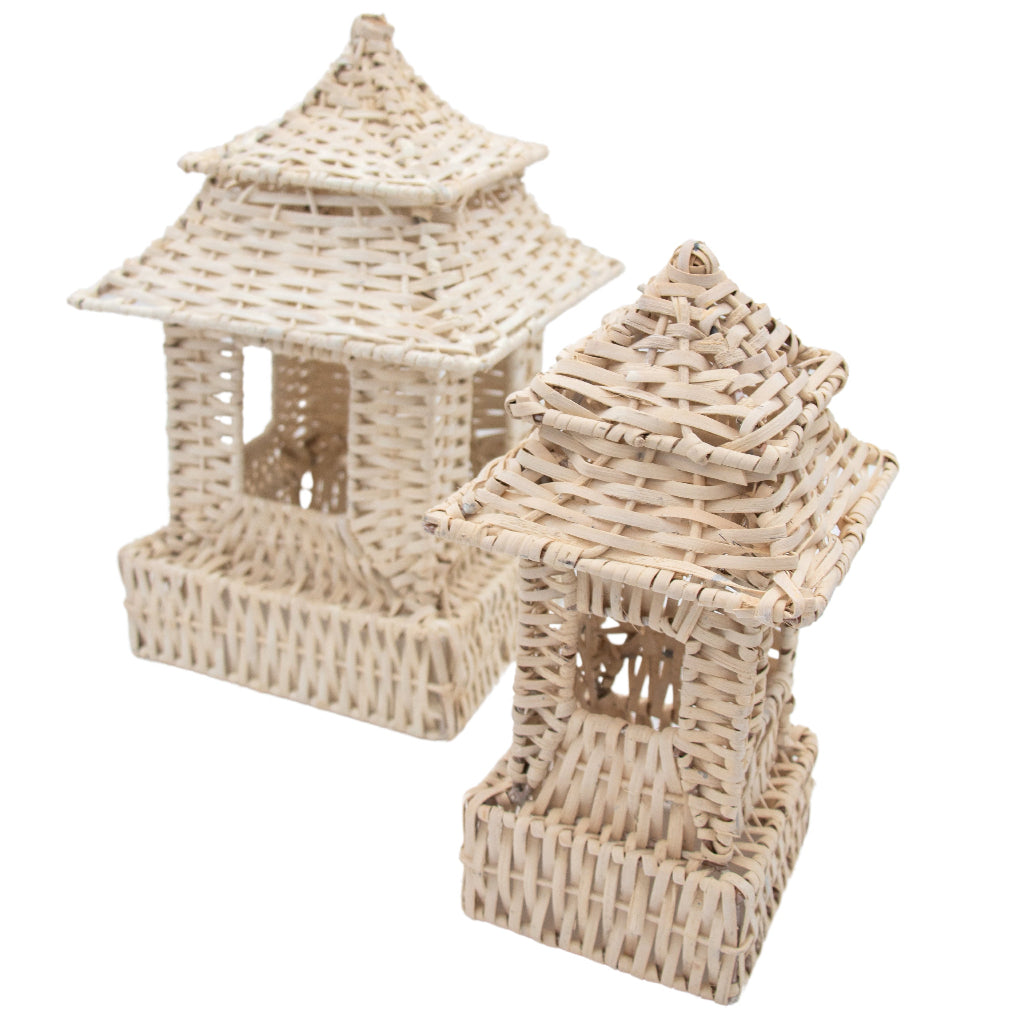 White Rattan Pagoda Lantern Set - 1 Large & 1 Small