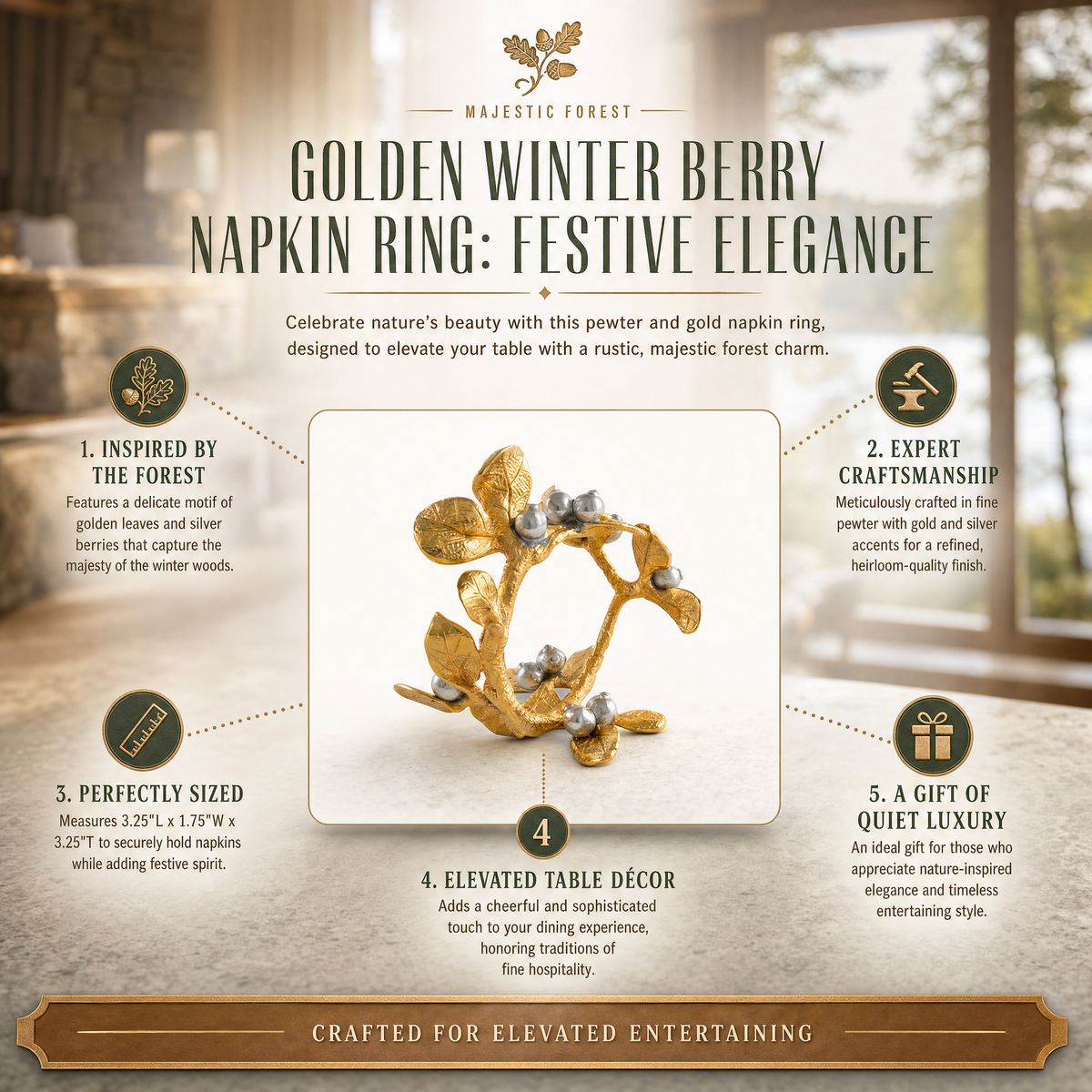 Golden Winter Berry Napkin Ring