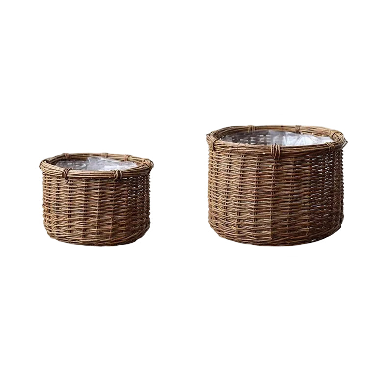 Round Wicker Planter Basket with Plastic Liner