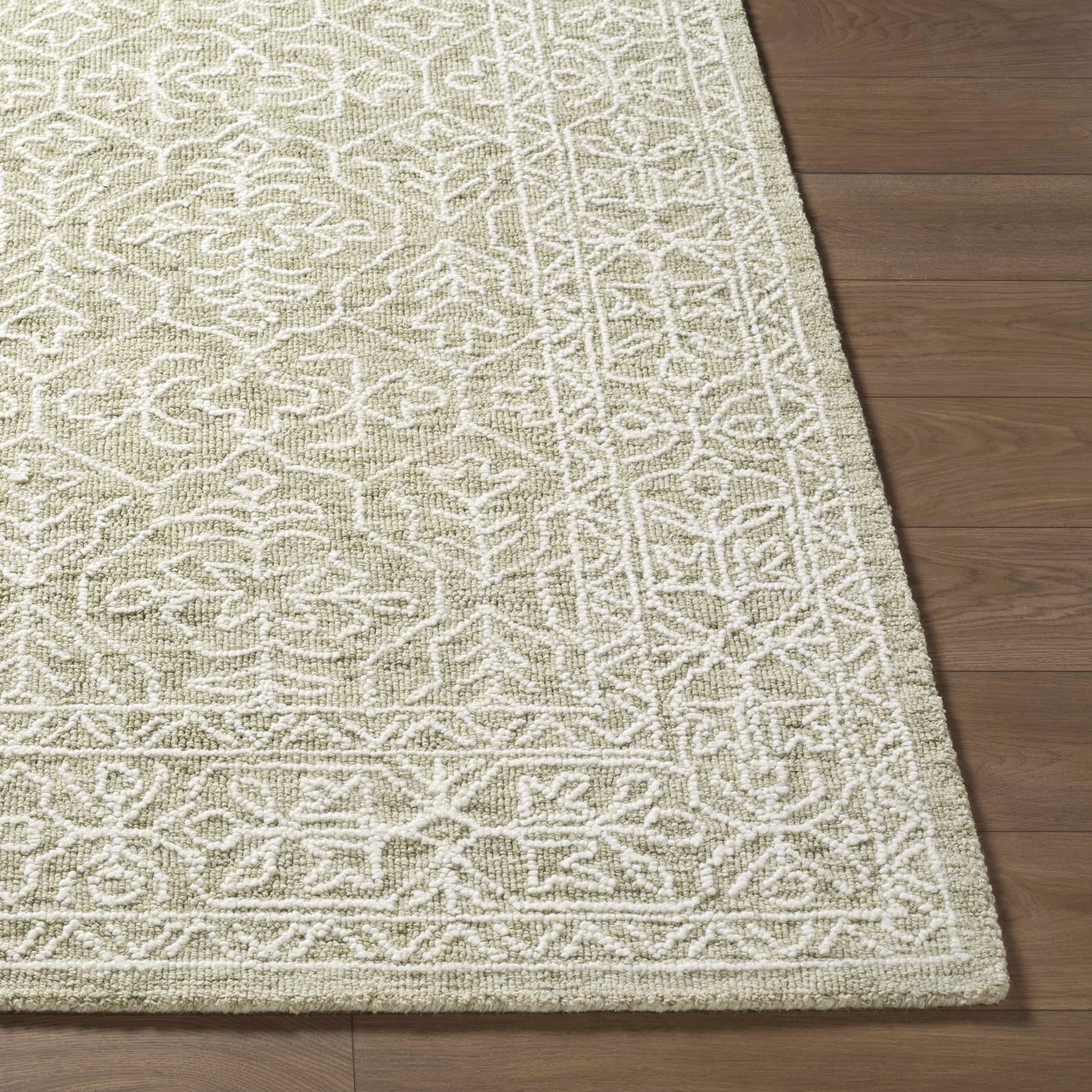 Yadid Green Wool Area Rug