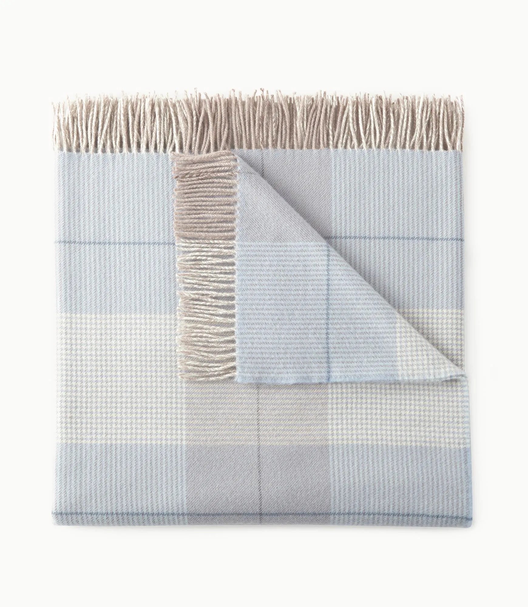 York Merino Wool Plaid Throw Blanket (Blue or Pewter)