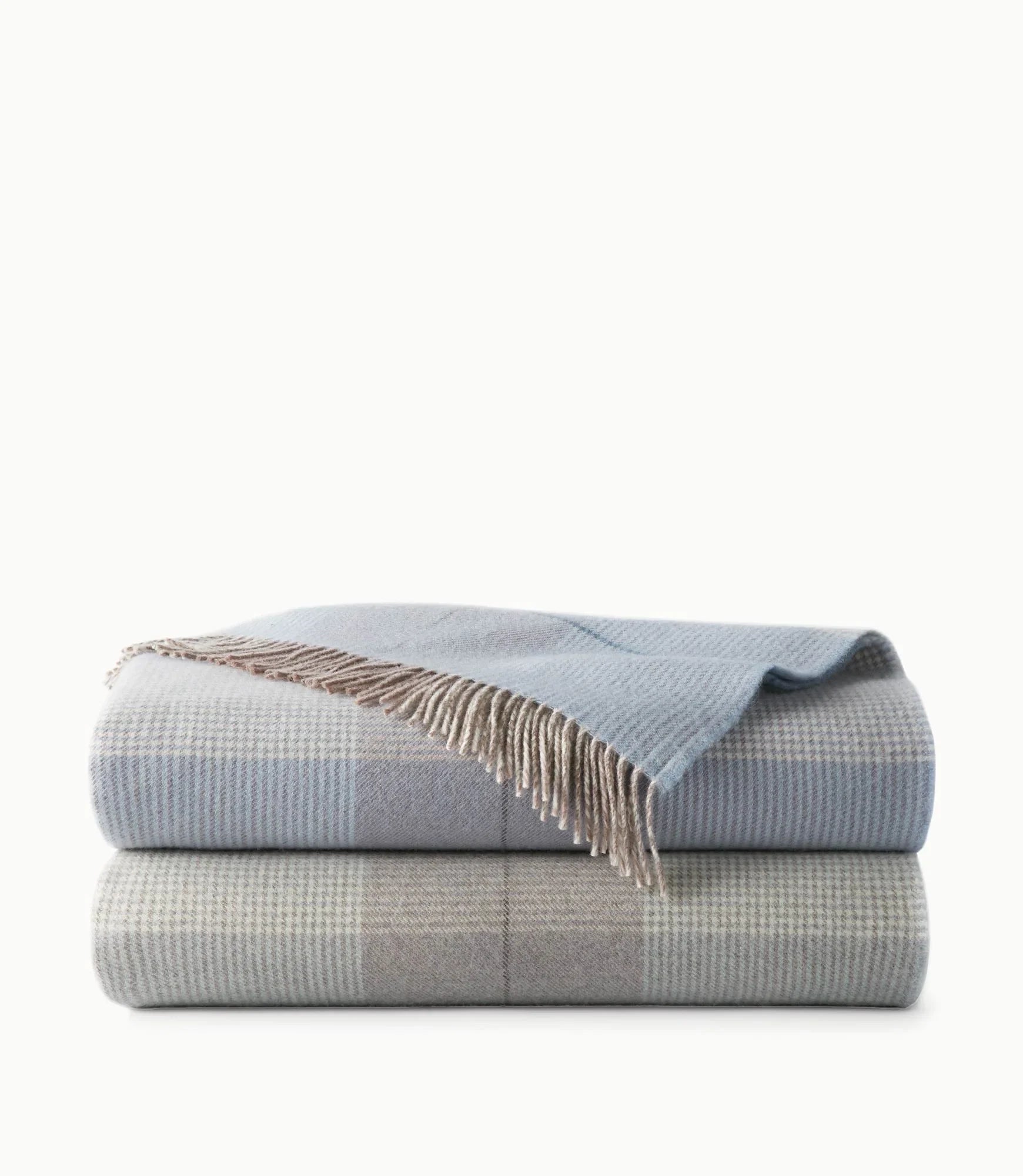York Merino Wool Plaid Throw Blanket (Blue or Pewter)