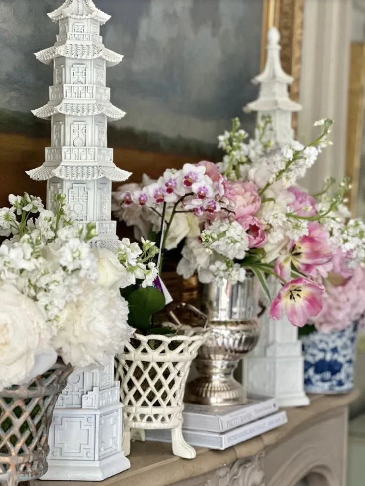White Lattice Lattice Footed Planter - The Mayfair Hall