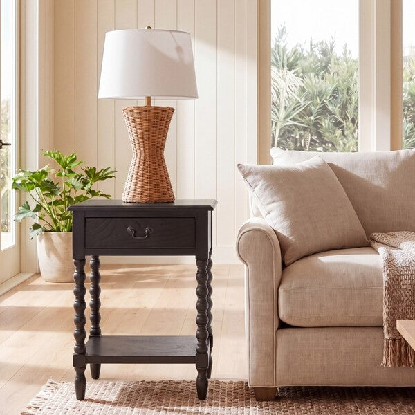 Athena Accent Table with 1 Drawer and Ball-turned Legs in Dark Chocolate
