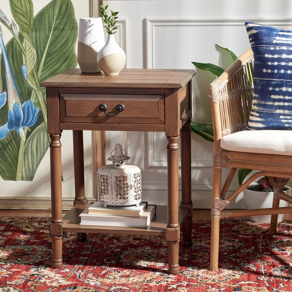 Whitney Accent Table in Brown with Storage Drawer