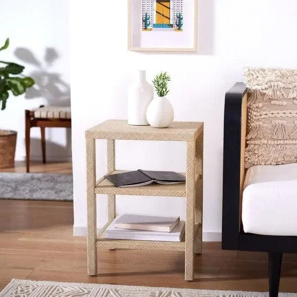 Apis Raffia Wood Accent Table in Light Natural - The Mayfair Hall