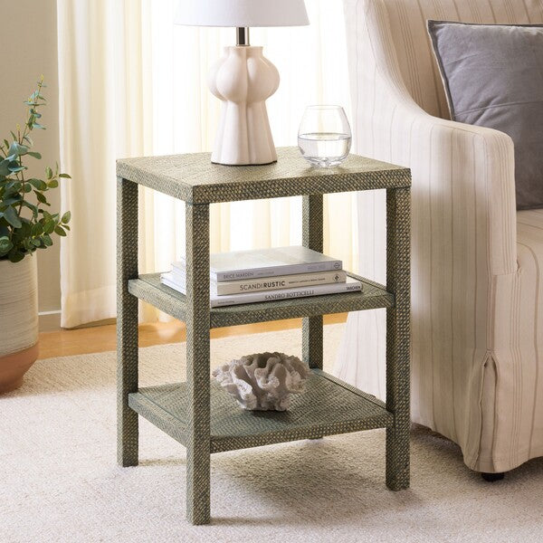 Apis Raffia Accent Table in Turquoise with 2 Shelves