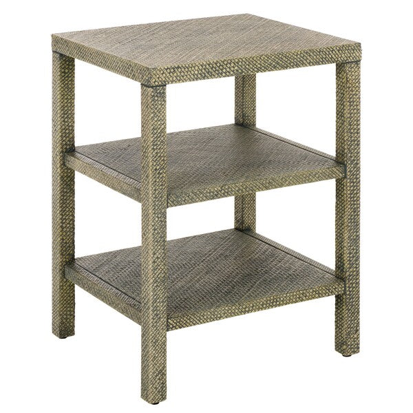 Apis Raffia Accent Table in Turquoise with 2 Shelves