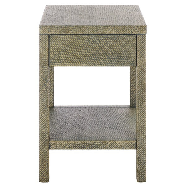 Apis Raffia Accent Table in Turquoise with Storage Drawer and Shelf