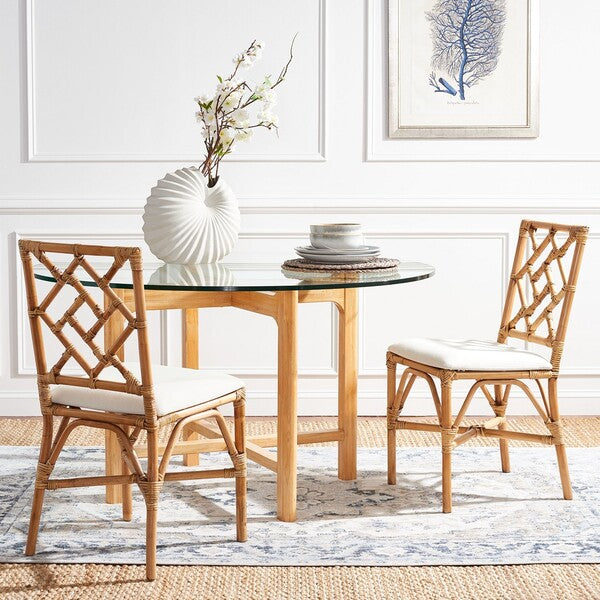 Bhumi Rattan Accent Chair in Brown with White Cushion (Set of 2)