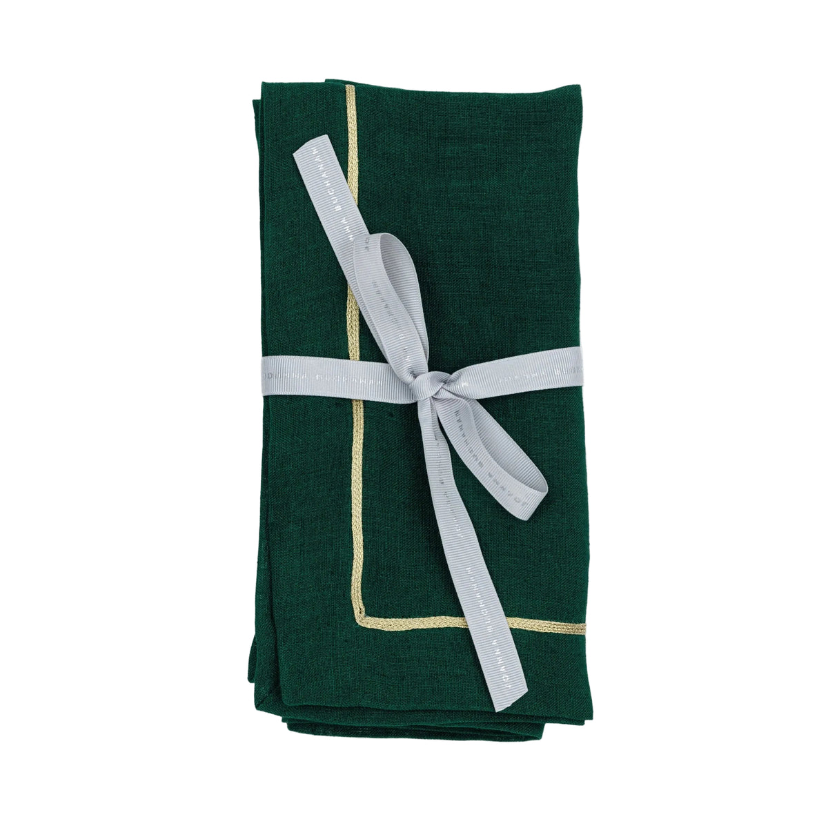 Gold-Trim Linen Dinner Napkins in Hunter Green by Joanna Buchanan — Set of 2