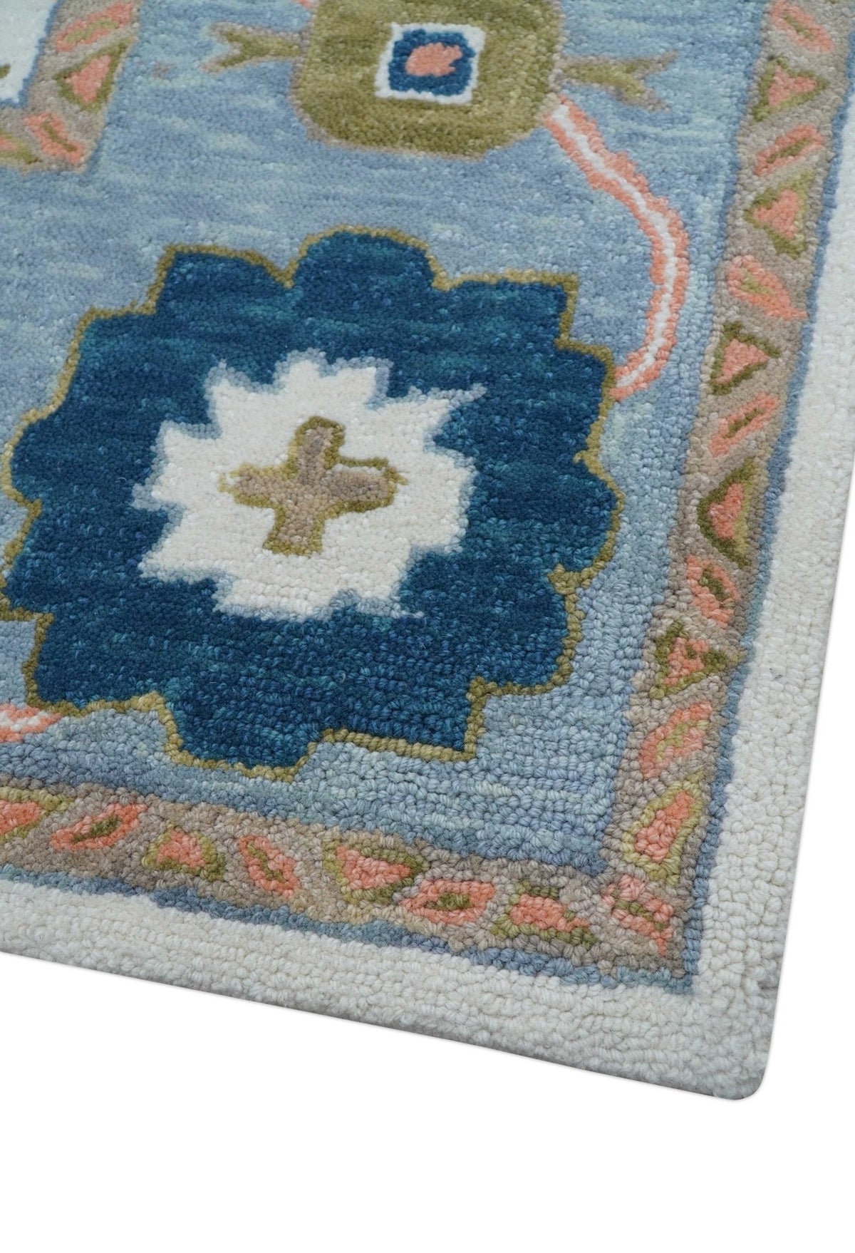 Allure Custom Made Ivory And Blue Traditional Oushak Hand Tufted Wool Rug