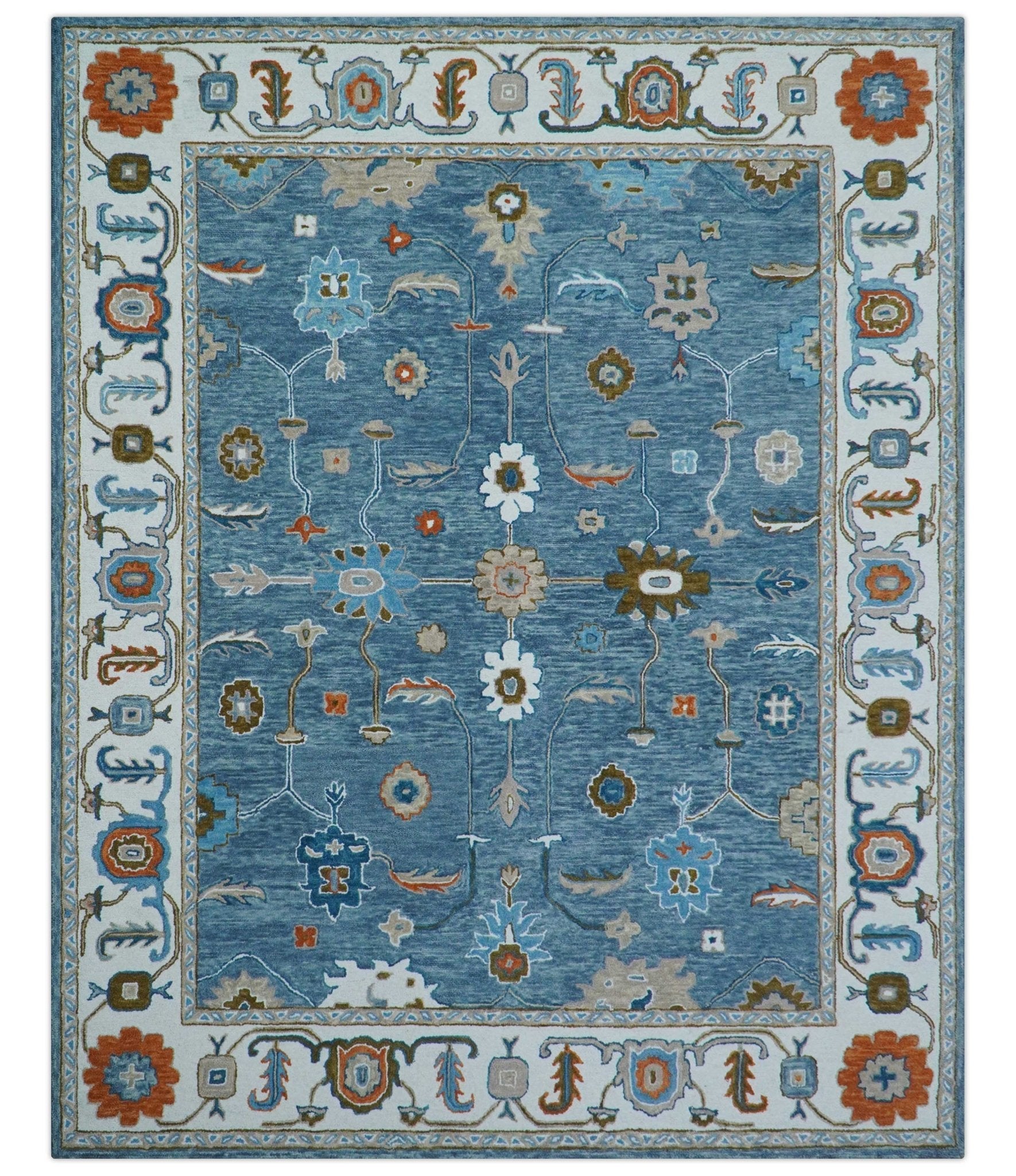 Allure Custom Made Modern Oushak Blue And Ivory Hand Tufted Wool Rug