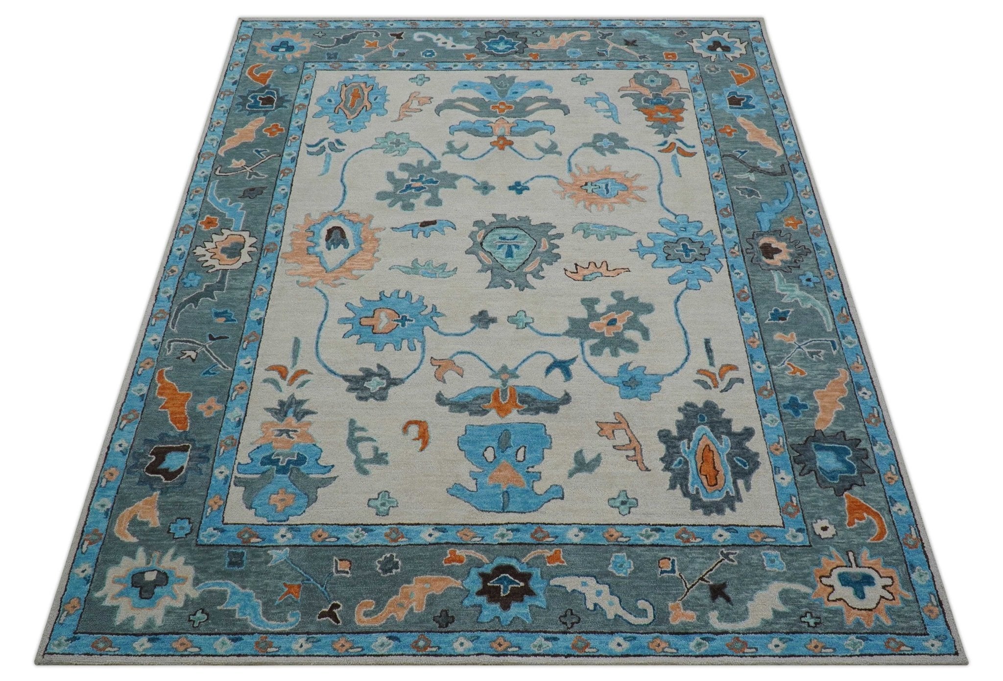Allure Custom Made Traditional Design Peach And Blue Hand Tufted Wool Rug