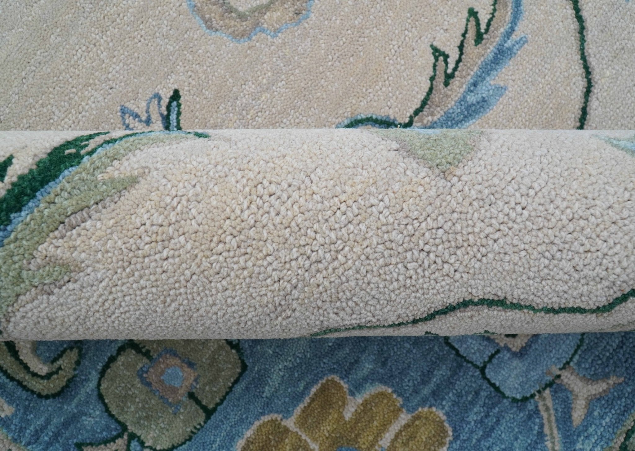 Allure Custom Made Traditional Oushak Beige And Blue Hand Tufted Wool Rug