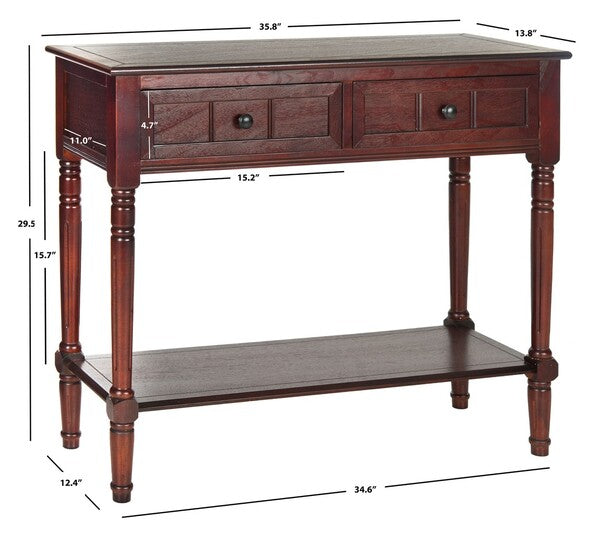 Samantha Pine Wood Console Table in Dark Cherry with Drawers