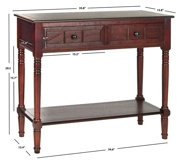 Samantha Pine Wood Console Table in Dark Cherry with Drawers