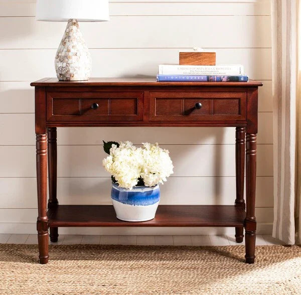 Samantha Pine Wood Console Table in Dark Cherry with Drawers