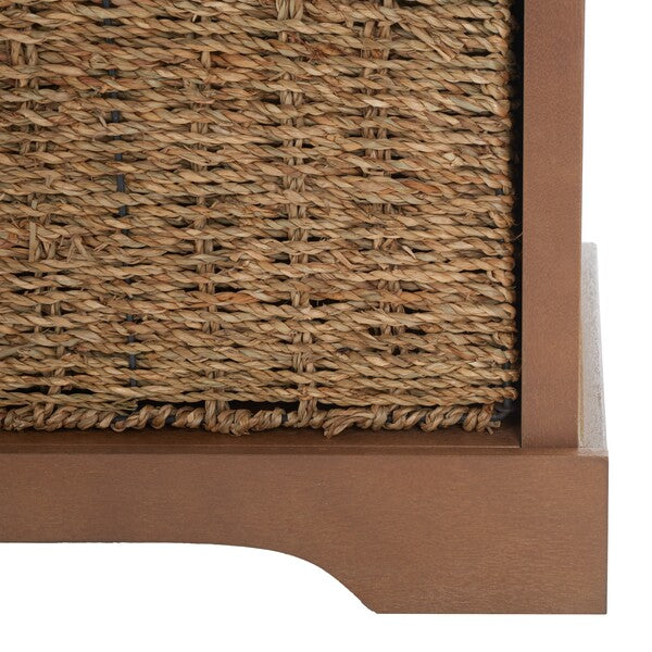 Lonan Wicker Storage Bench in Grey Wash with White Cotton Cushion