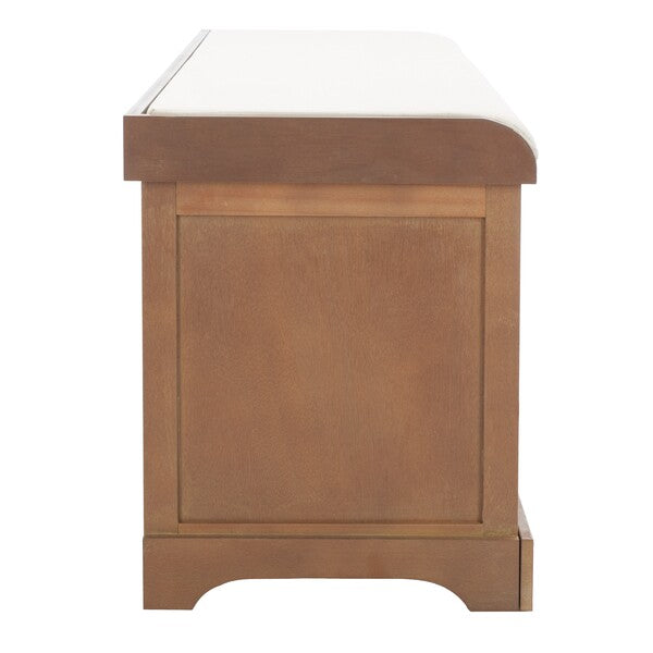 Lonan Wicker Storage Bench in Grey Wash with White Cotton Cushion