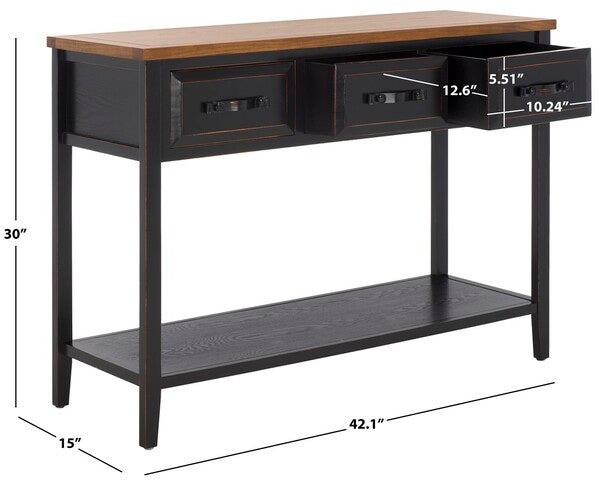 Aiden Console Table in Black and Oak with 3 Drawers & 1 Shelf