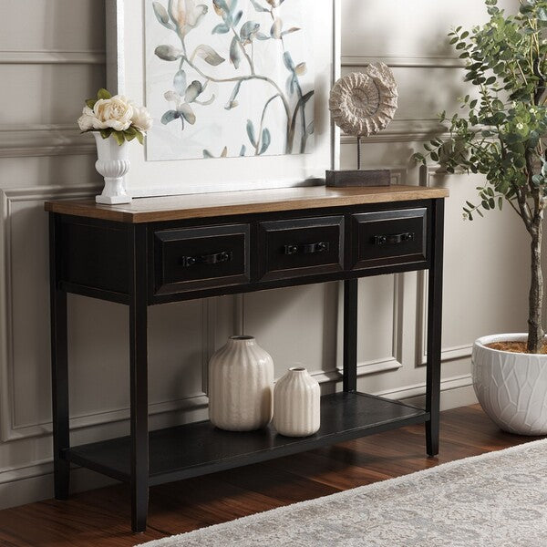Aiden Console Table in Black and Oak with 3 Drawers & 1 Shelf