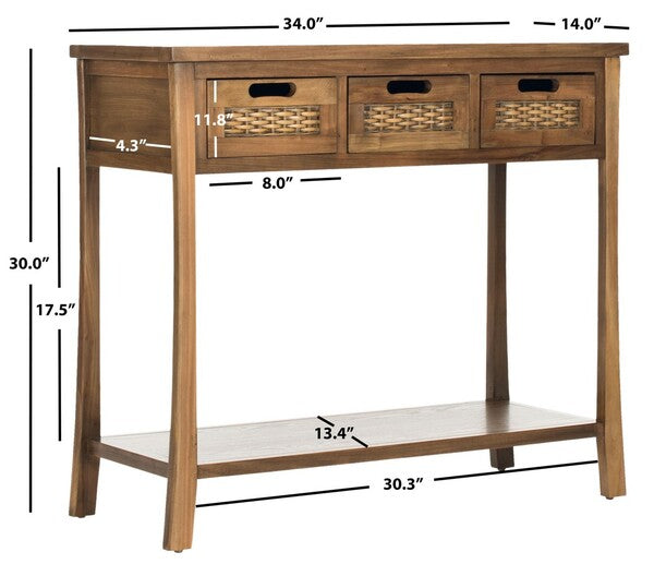 Autumn Elm Wood 3 Drawer Console in Oak with Curved Legs