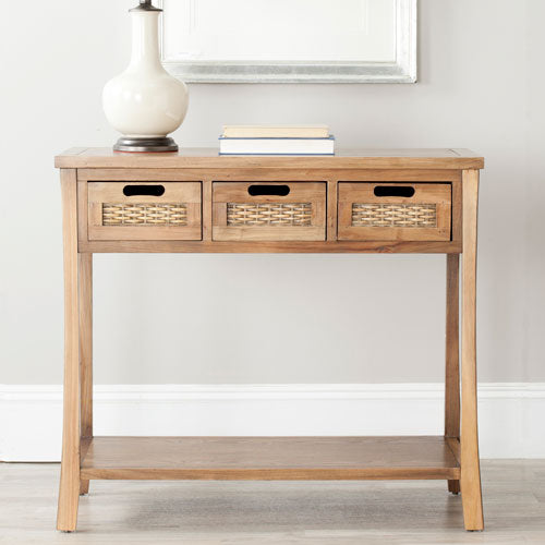Autumn Elm Wood 3 Drawer Console in Oak with Curved Legs