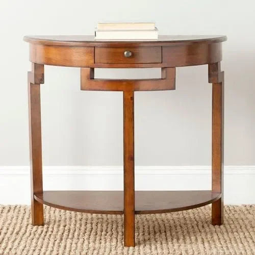 Liana Demilune Pine Wood Console Table in Brown