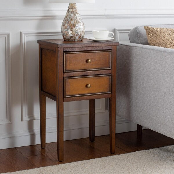 Toby End Table in Brown with Storage Drawers
