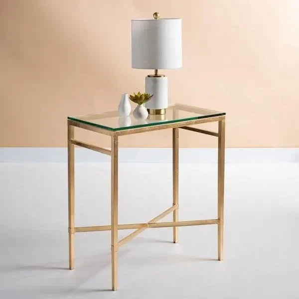 Viggo Metal Accent Table in Antique Gold Gilt with Glass Top - The Mayfair Hall