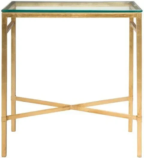 Viggo Metal Accent Table in Antique Gold Gilt with Glass Top - The Mayfair Hall