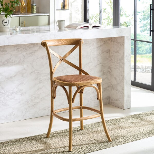 Franklin Oak Counter Stool in Weathered Oak with Rattan Seat