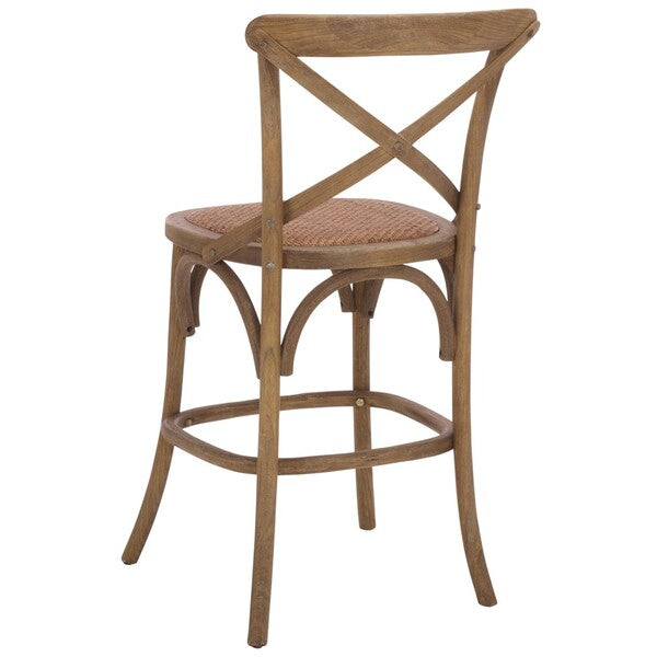 Franklin Oak Counter Stool in Weathered Grey with Rattan Seat
