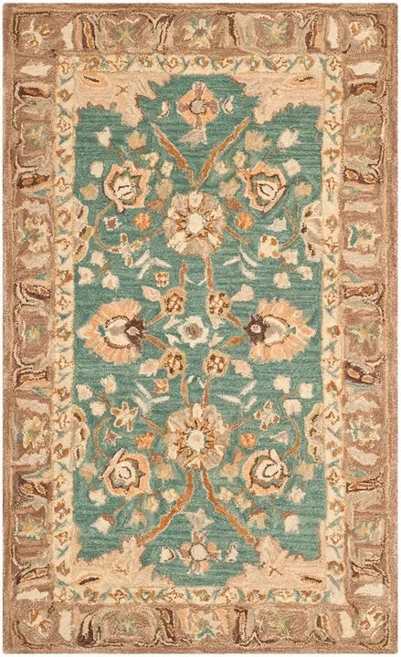 Anatolia Wool Pile Rug in Teal and Camel - The Mayfair Hall