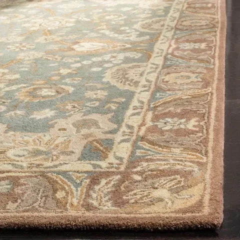 Anatolia Wool Pile Rug in Teal and Camel - The Mayfair Hall