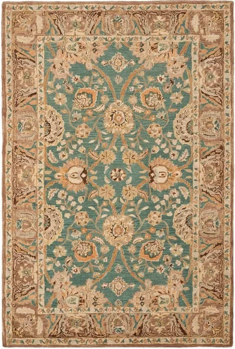 Anatolia Wool Pile Rug in Teal and Camel - The Mayfair Hall