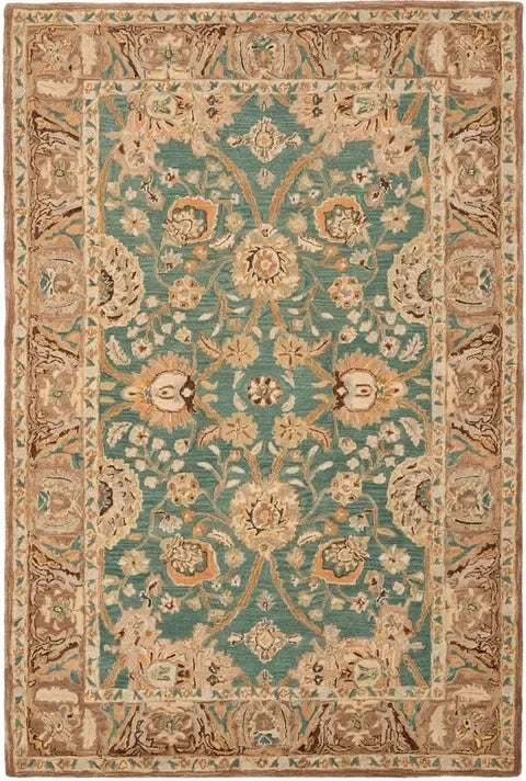 Anatolia Wool Pile Rug in Teal and Camel - The Mayfair Hall