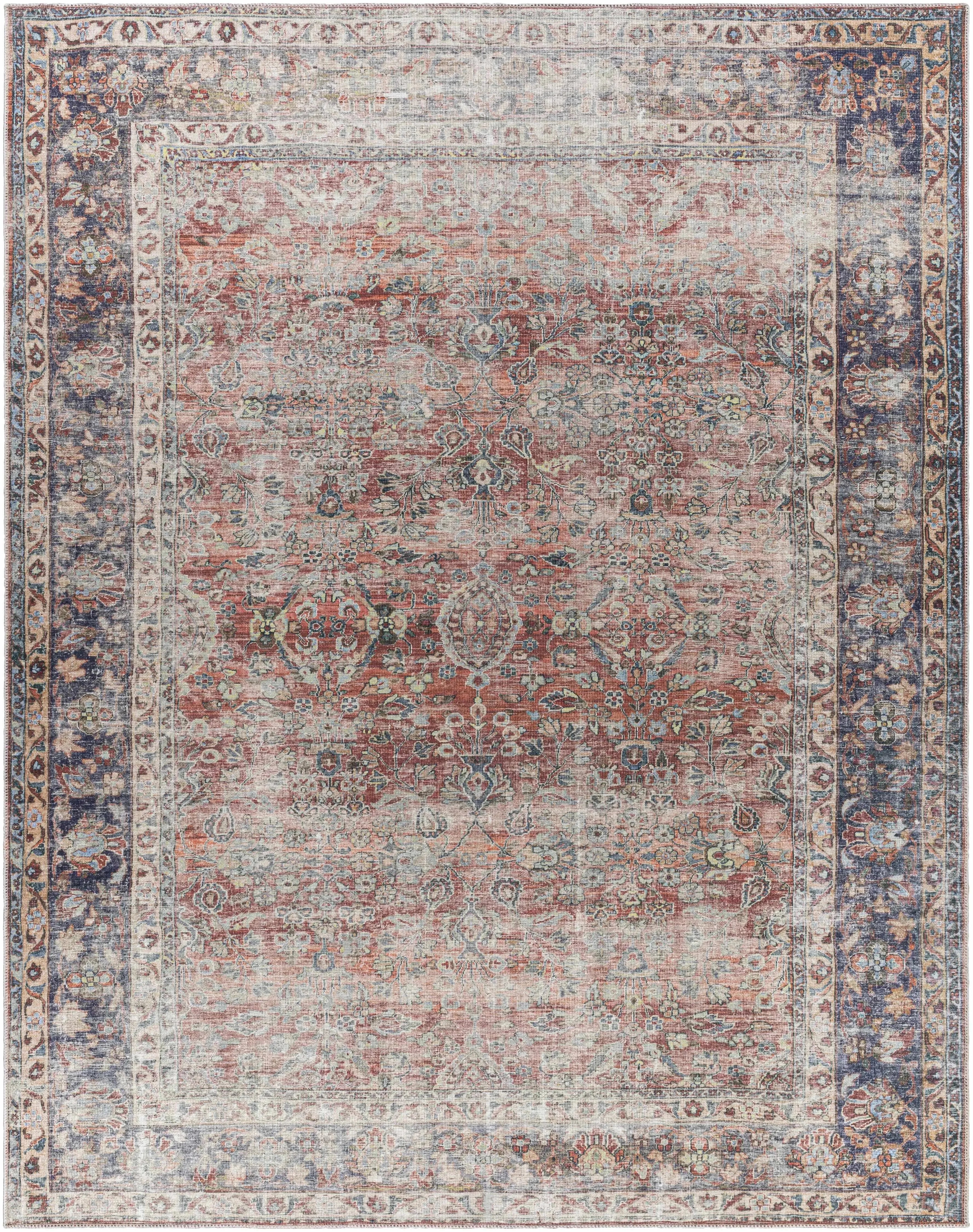Rust Anahawan Distressed Washable Area Rug - Clearance - The Mayfair Hall