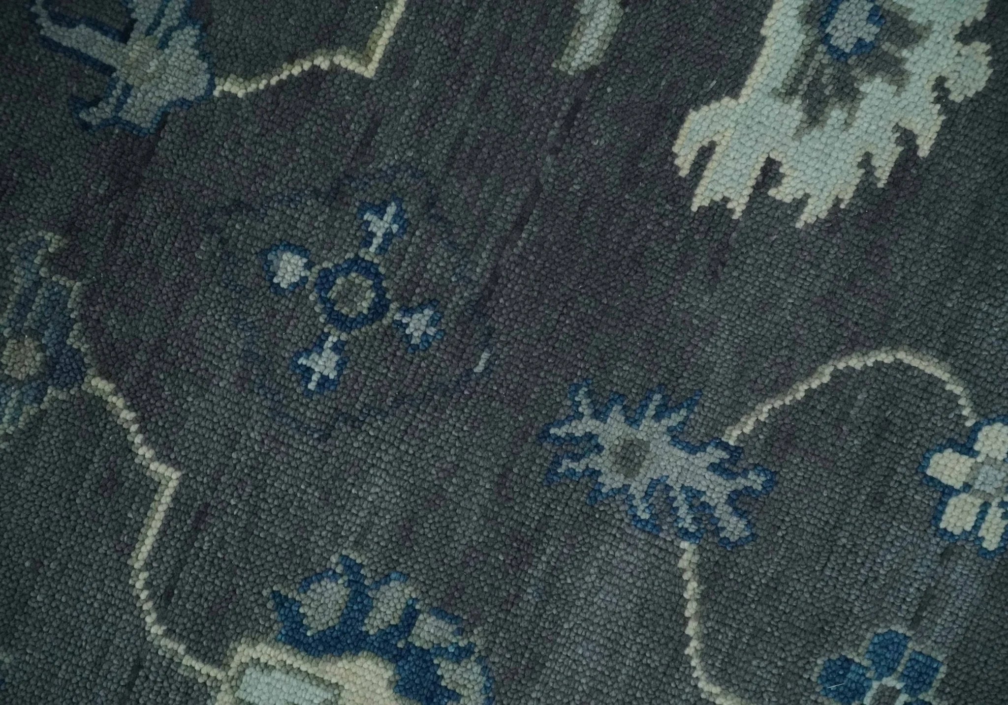 Antique Hand Knotted Oushak Charcoal and Blue Traditional Area Rug - The Mayfair Hall