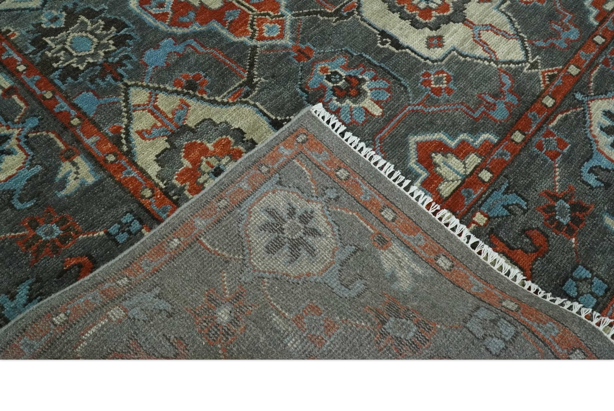 Antique 5x8, 6x9, 8x10, 9x12, 10x14 and 12x15 All Wool Traditional Persian Gray, Rust and Ivory Vibrant Hand knotted Oushak Area Rug | TRDCP1011912 - The Rug Decor