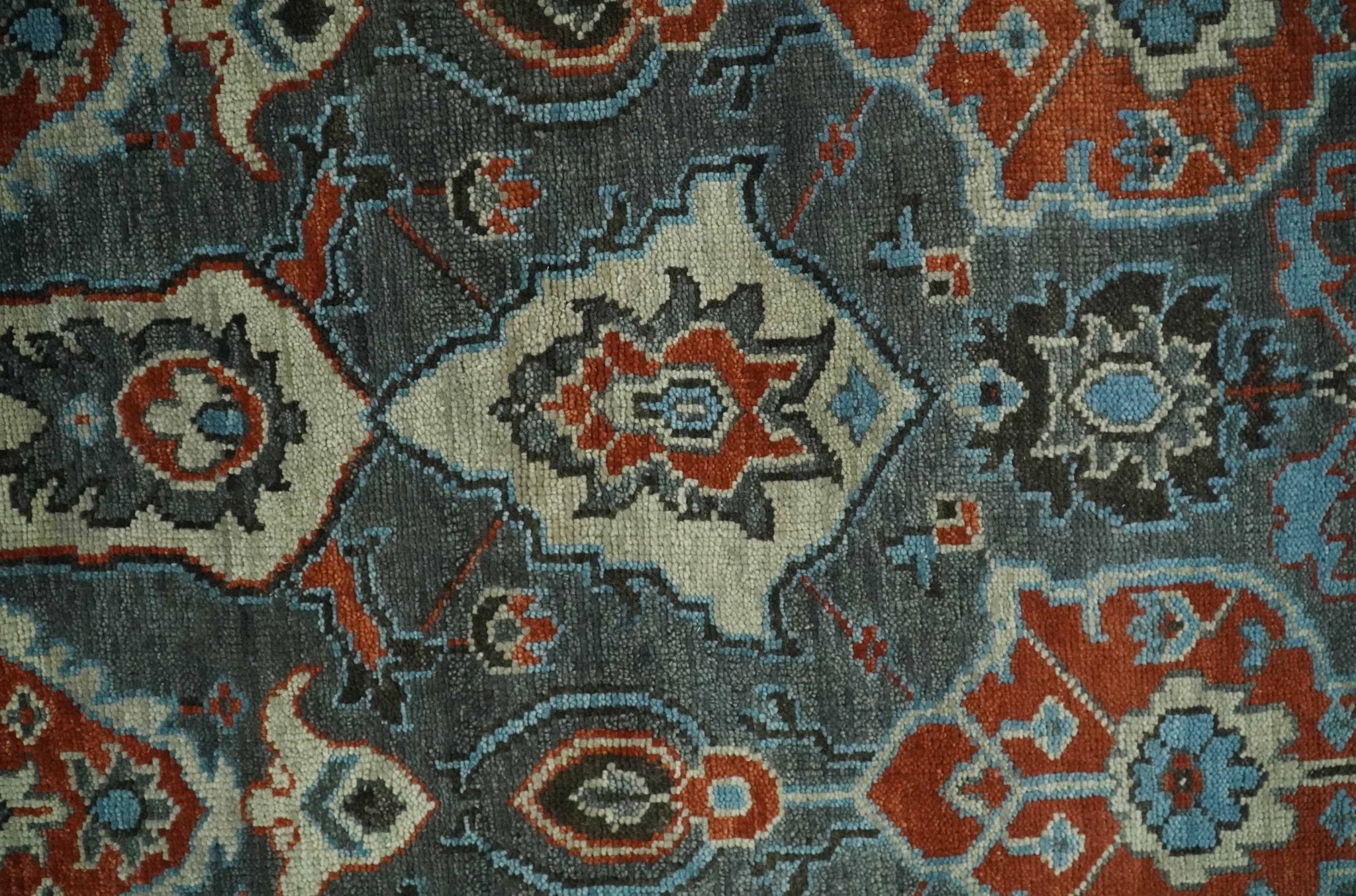 Antique 5x8, 6x9, 8x10, 9x12, 10x14 and 12x15 All Wool Traditional Persian Gray, Rust and Ivory Vibrant Hand knotted Oushak Area Rug | TRDCP1011912 - The Rug Decor