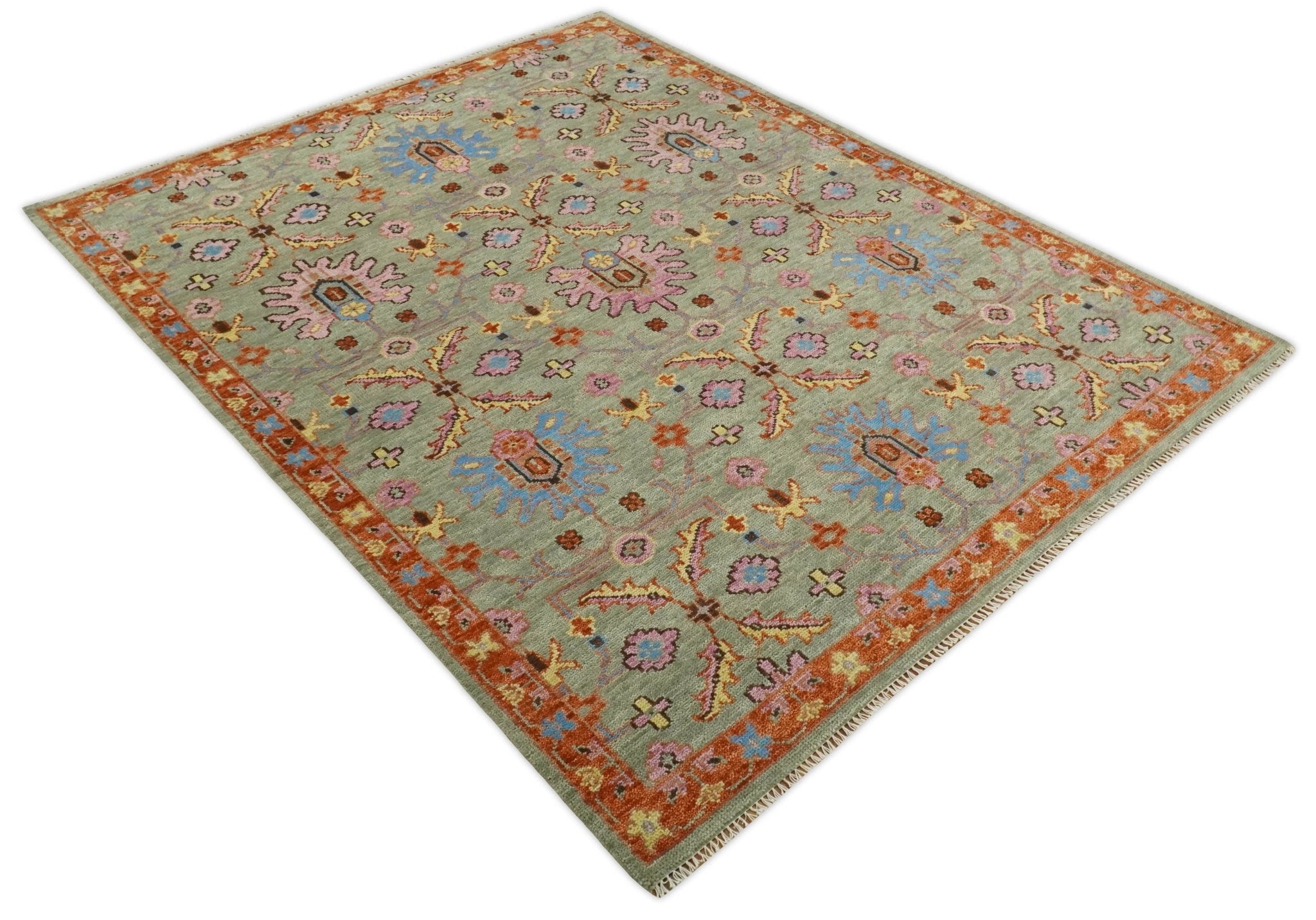 Antique 5x8, 6x9, 8x10, 9x12, 10x14 and 12x15 Hand Knotted Antique Green, Pink, Beige and Rust Traditional Persian Vintage Oushak Wool Rug | TRDCP659 - The Rug Decor