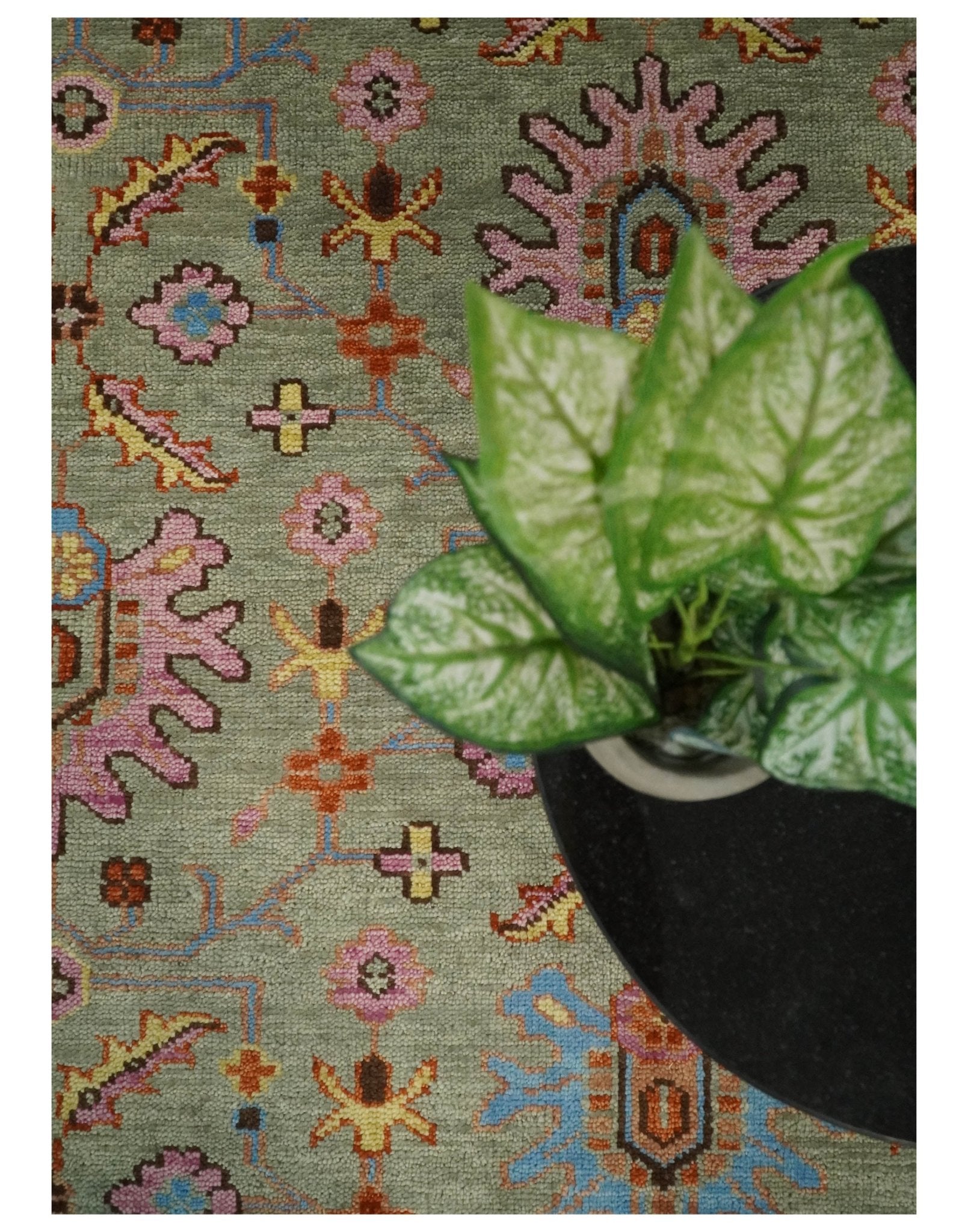 Antique 5x8, 6x9, 8x10, 9x12, 10x14 and 12x15 Hand Knotted Antique Green, Pink, Beige and Rust Traditional Persian Vintage Oushak Wool Rug | TRDCP659 - The Rug Decor