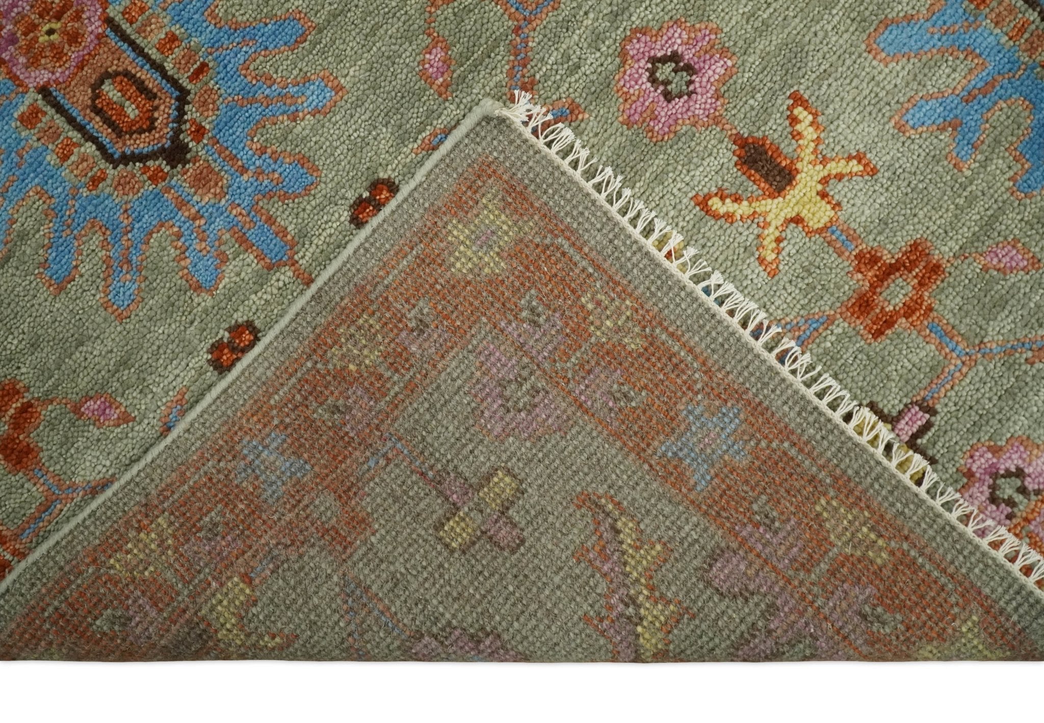 Antique 5x8, 6x9, 8x10, 9x12, 10x14 and 12x15 Hand Knotted Antique Green, Pink, Beige and Rust Traditional Persian Vintage Oushak Wool Rug | TRDCP659 - The Rug Decor